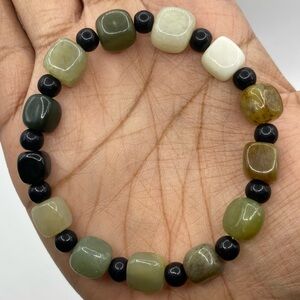 Hetian Jade Cube Crystal Bracelet 9mm